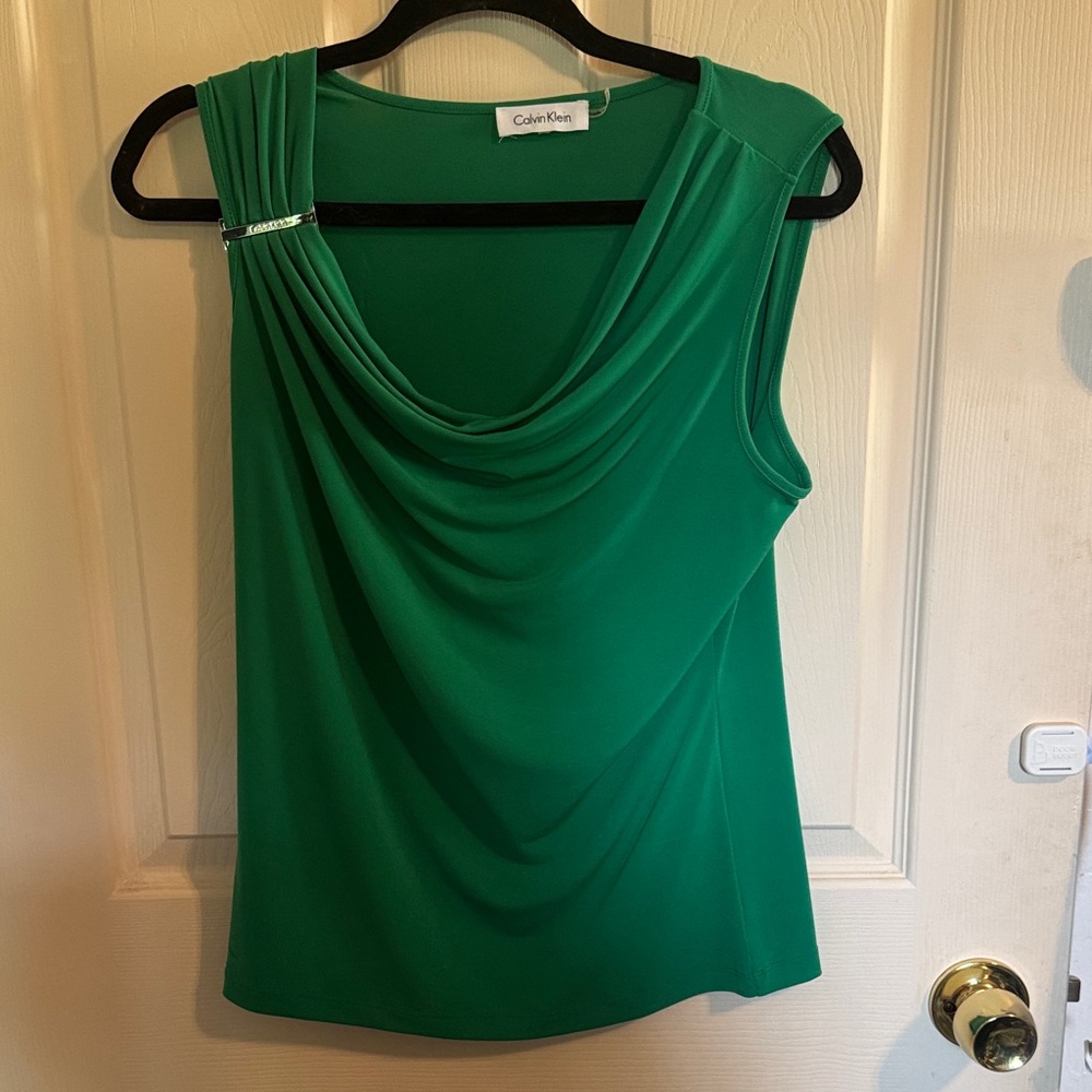 Calvin Klein Emerald Draped Tank Top